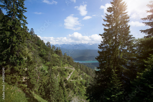 Mountain hiking at Herzogstand mountain  Bavarian Alps