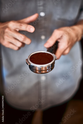 coffee powder on the potta filter.