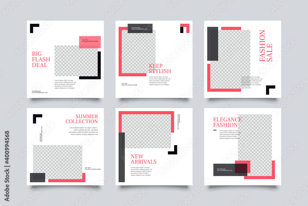 6 Editable square banner layout template. modern promotion square web banner for social media