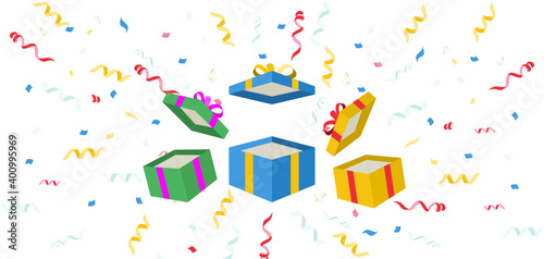 Open gift box with ribbon. vector Illustration.