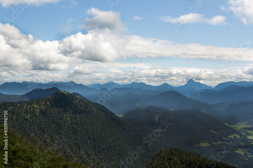 Panorama view from mountain Jochberg in Bavaria, Germany