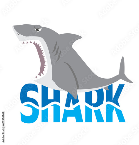 Big shark with open mouth with text shark