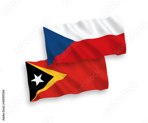 National vector fabric wave flags of Czech Republic and East Timor isolated on white background. 1 to 2 proportion.
