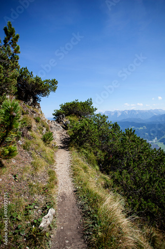 Hiking path on Kramerspitz mountain in Bavarian Alps, Germany