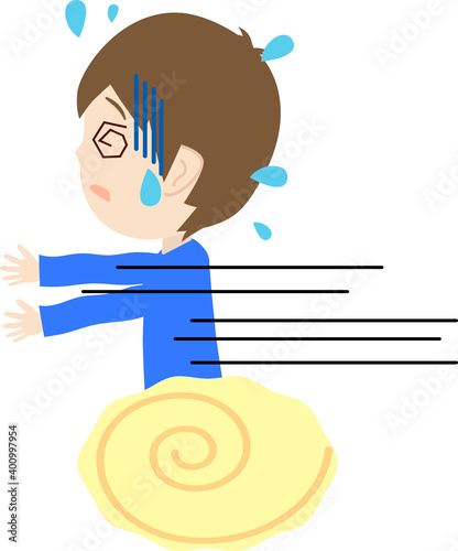 怯えて逃げる可愛い男の子供のイラスト
