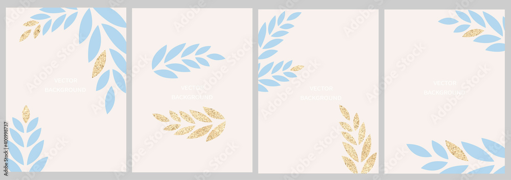 Set of vector abstract universal background in minimal style with copy space for text and with gold foil.