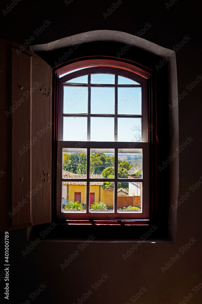 Ancient colonial window in Sao Joao del Rei, Brazil
