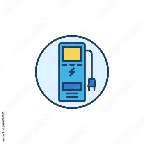 EV Charging Station vector concept round creative icon or logo element