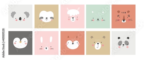 Fototapeta Naklejka Na Ścianę i Meble -  Cute simple animal portraits. Great for designing baby clothes.