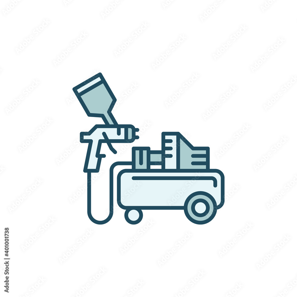 Car Paint Spray Gun and Air Compressor vector concept colored icon or logo element Car Paint Spray Gun and Air Compressor vector concept colored icon or logo element