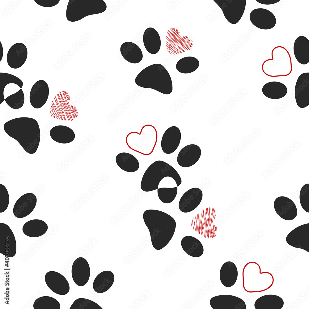 Animal paw with heart. Vector seamless pattern. Animal paw with heart. Vector seamless pattern.