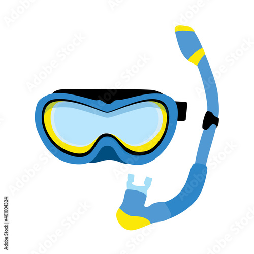 Blue diving maks, diving tube, swimming equipment, snorkeling