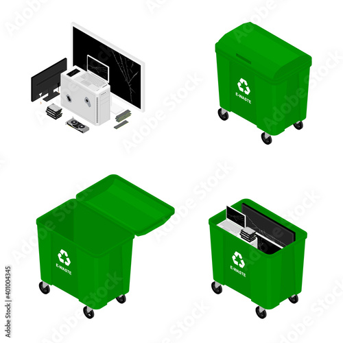 Green recycling garbage container cans for electronic waste