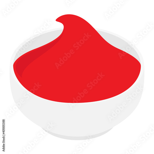 Ketchup in bowl isolated on white background.