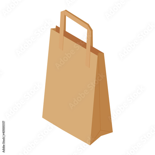 Brown recycled paper shopping bag on white background.