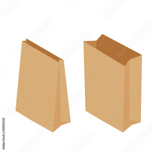 Folded  brown shopping paper bag  isolated on white background
