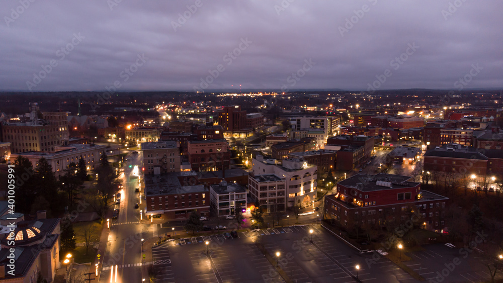 Aerial photo Bangor Maine at night twilight colors