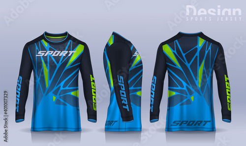 t-shirt sport design template, Long sleeve soccer jersey mockup for football club. uniform front and back view,Motocross jersey.
