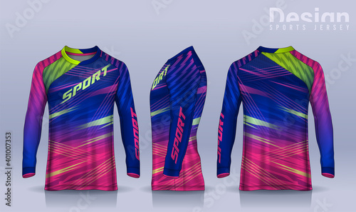 t-shirt sport design template, Long sleeve soccer jersey mockup for football club. uniform front and back view,Motocross jersey.