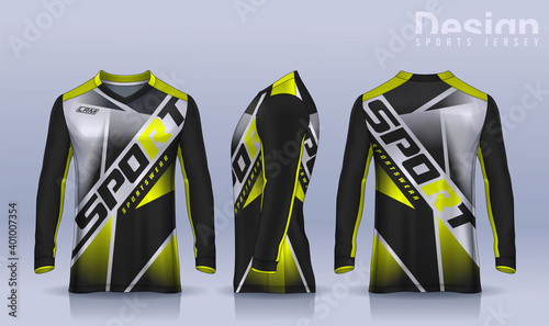 t-shirt sport design template, Long sleeve soccer jersey mockup for football club. uniform front and back view,Motocross jersey.