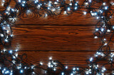 Christmas  background - vintage planked wood with lights