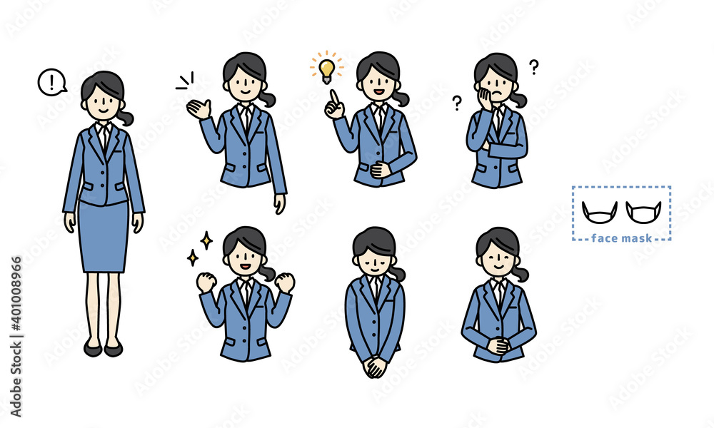 スーツ姿の女性の全身と色々な表情やしぐさの上半身イラストセット Stock Vector Adobe Stock スーツ姿の女性の全身と色々な表情やしぐさの上半身イラストセット Stock Vector Adobe Stock