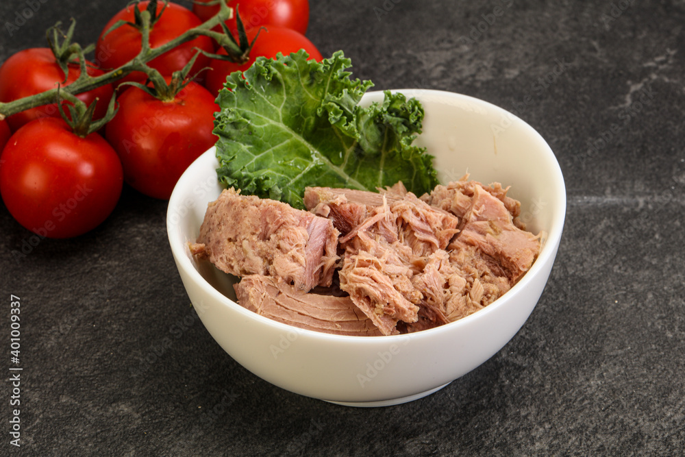 Canned tuna fillet in the bowl Canned tuna fillet in the bowl
