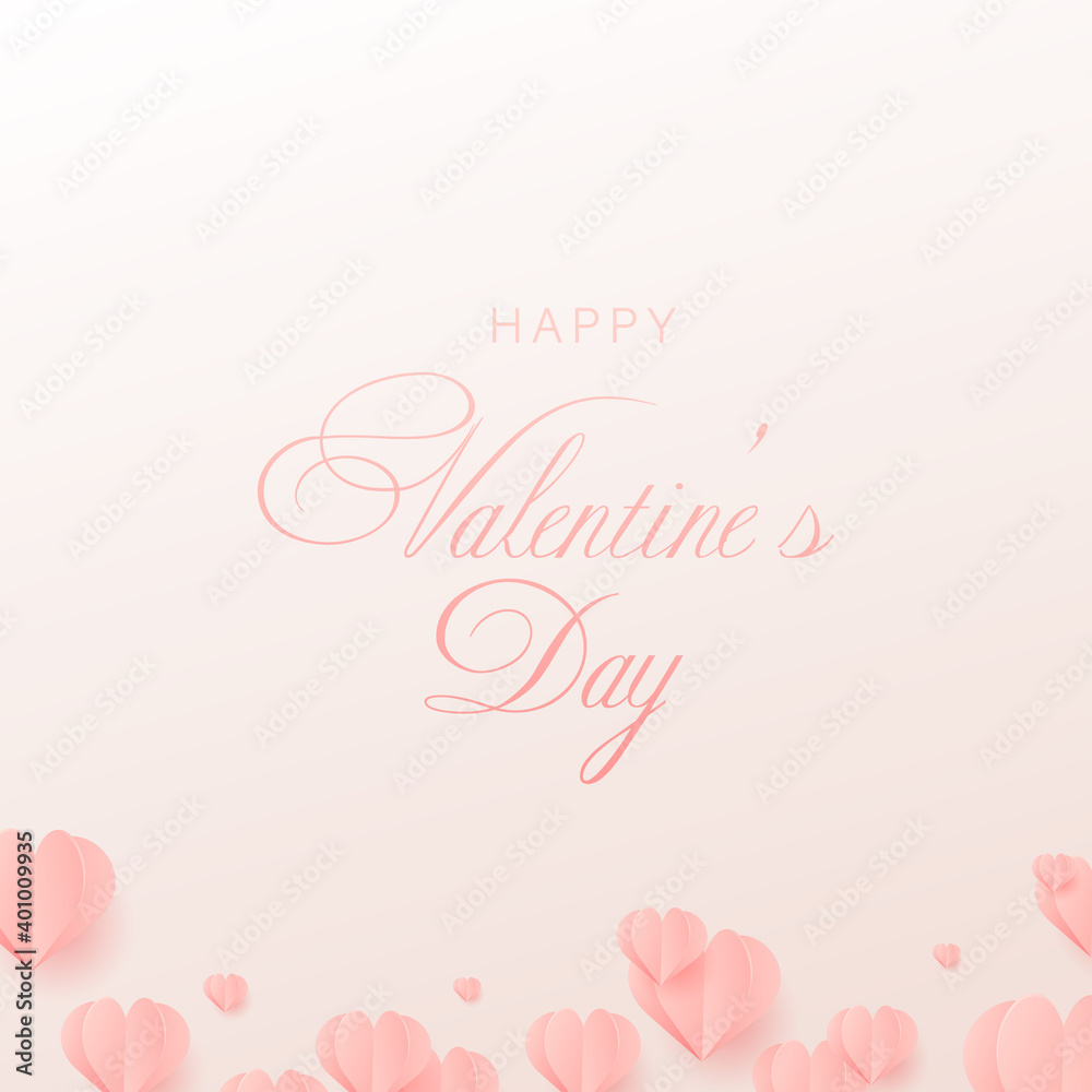 Happy Valentine s Day card with paper pink hearts. Vector
