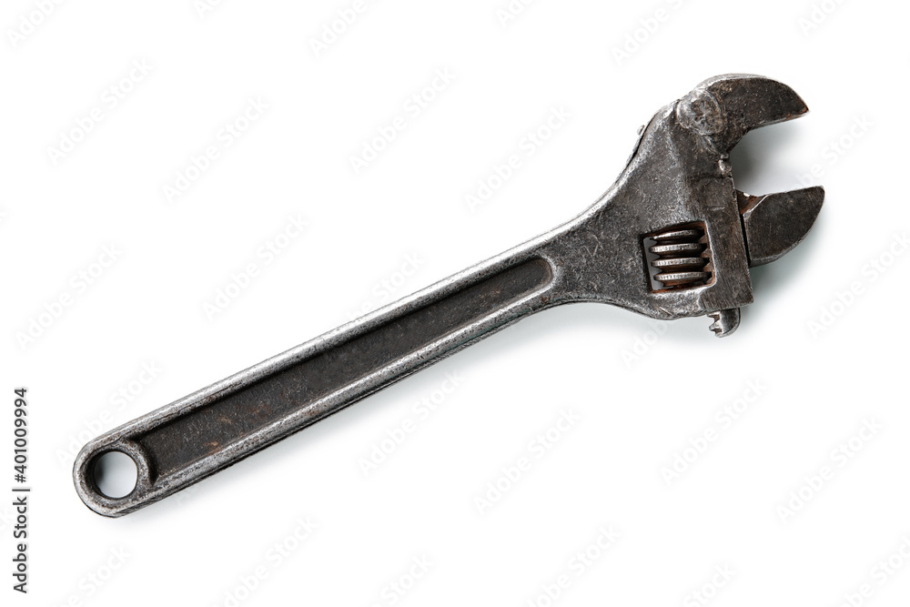 Single steel wrench isolated on white background. Swedish adjustable wrench. old wrench on isolated white background. plumbing repair. Tools. Single steel wrench isolated on white background. Swedish adjustable wrench. old wrench on isolated white background. plumbing repair. Tools.