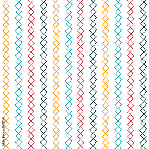 Vector abstract pattern with hand-drawn colorful rhombuses on a white background. Simple seamless illustration for wallpaper, wrapping paper, fabric design