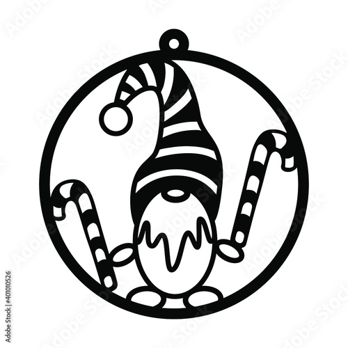 Christmas gnome Earring Design for Merry Christmas and Happy New Year Card, DIY, greeting card, wrapping paper in Flat Style. Kids illustration. Happy New Year design template. Gnome with Sugar cane