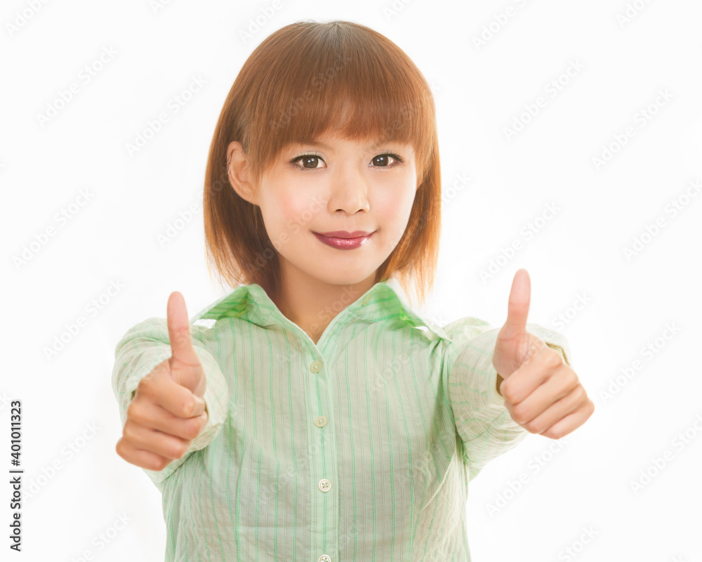 Asian business woman thumbs up Asian business woman thumbs up