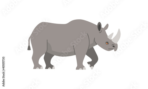 African wild animal black rhinoceros the big five flat style vector illustration isolated on white background