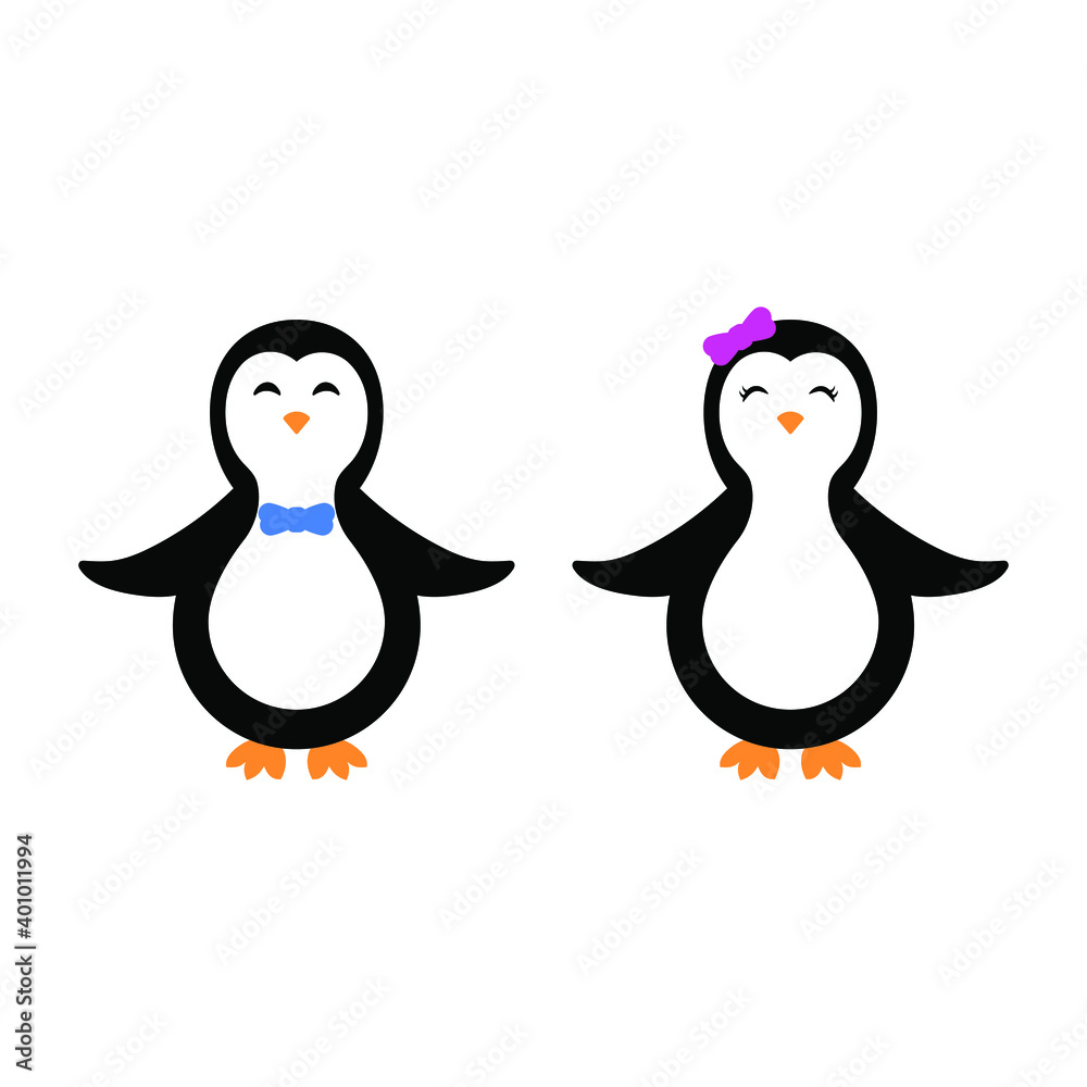 Obraz premium Penguin vector, Cute Baby Girl and Boy Penguins illustration.