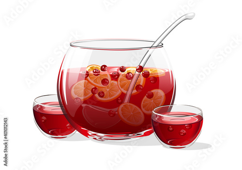 Punch in glass bowl. Vector illustration.
