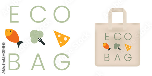Geometric print on tote bag. Vegetarian food.