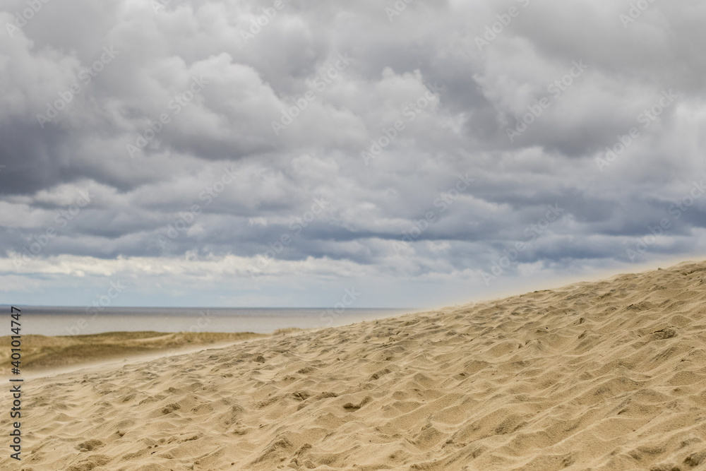 Dead Dunes in Nida with cloudy sky, Curonian Spit, Lithuania