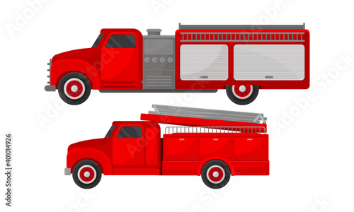 Red Transportation for Firefighting or Fire Extinguishing Vector Set