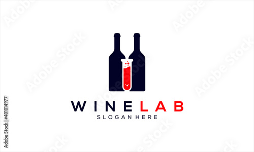 Combination logo from lab and bottle wine logo design concept
