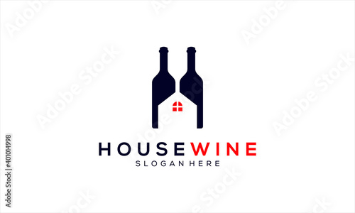 Combination logo from home and bottle wine logo design concept