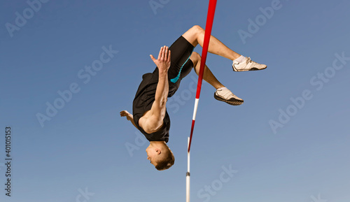 Man in action of high jump. Sports banner