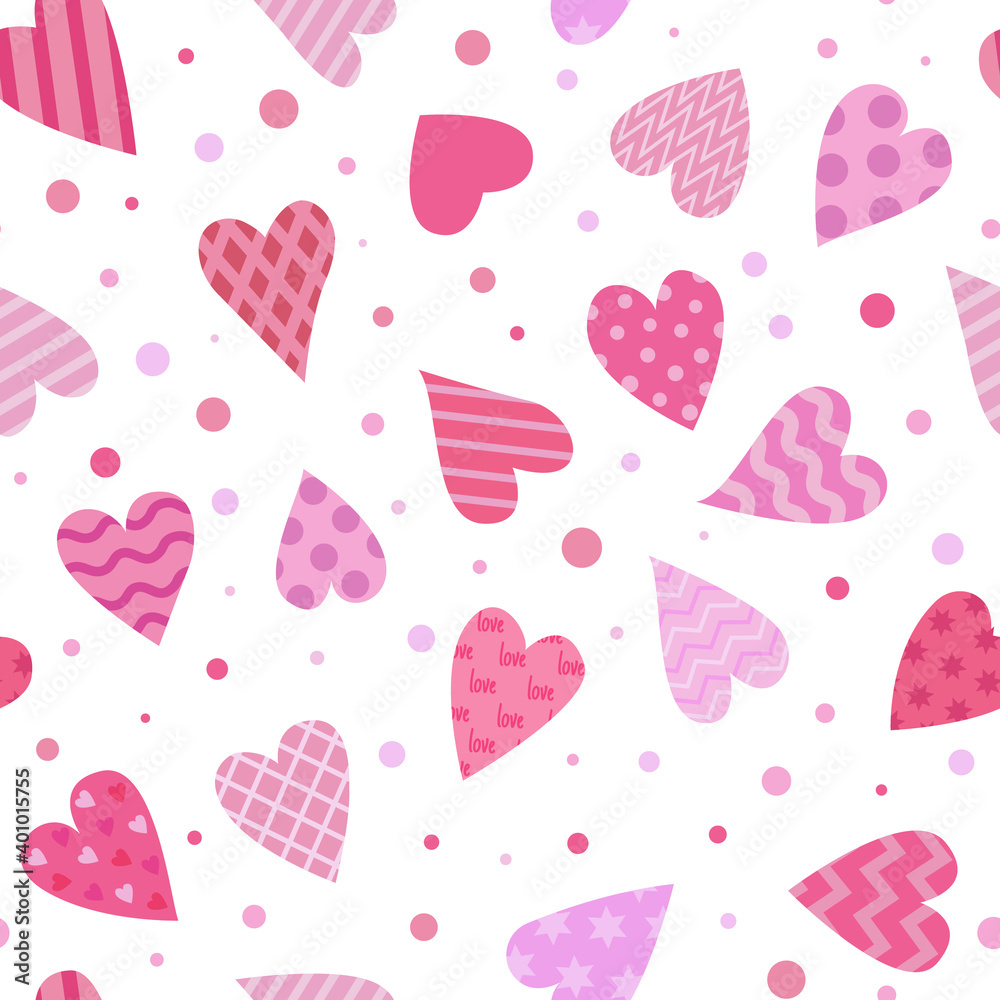seamless pattern of pink hearts on a white background. Flat style pattern for Valentine's day, February 14. Perfect for wrapping paper, Wallpaper, screensavers, postcards and fabric seamless pattern of pink hearts on a white background. Flat style pattern for Valentine's day, February 14. Perfect for wrapping paper, Wallpaper, screensavers, postcards and fabric