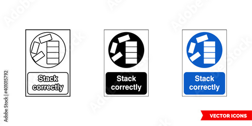 Construction mandatory sign stack correctly icon of 3 types color, black and white, outline. Isolated vector sign symbol.