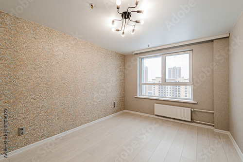 Russia  Moscow- April 19  2020  interior room apartment modern bright cozy atmosphere. general cleaning  home decoration  preparation of house for sale. empty room with renovation