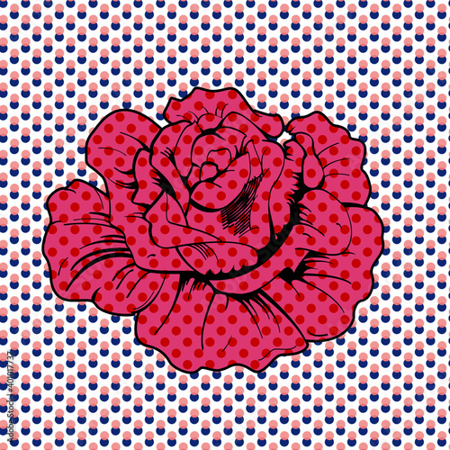 Vector illustration of a red flower on a background of small dots.