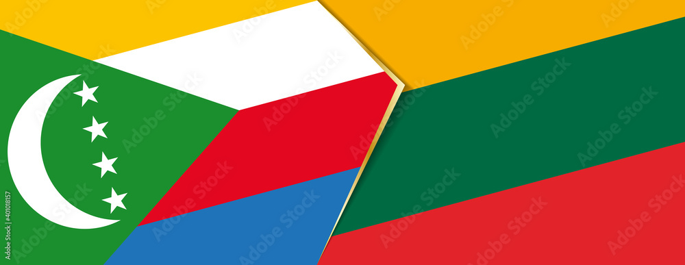 Comoros and Lithuania flags, two vector flags. Comoros and Lithuania flags, two vector flags.
