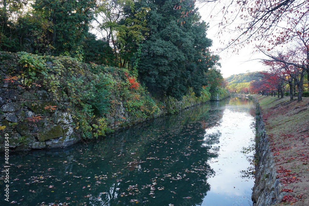 Stone wall and Moat of Himeji Castle in Hyogo prefecture, Japan. Beautiful Autumn image - 姫路城 石垣 お濠 秋の景色 兵庫県 姫路市 日本 Stone wall and Moat of Himeji Castle in Hyogo prefecture, Japan. Beautiful Autumn image - 姫路城 石垣 お濠 秋の景色 兵庫県 姫路市 日本