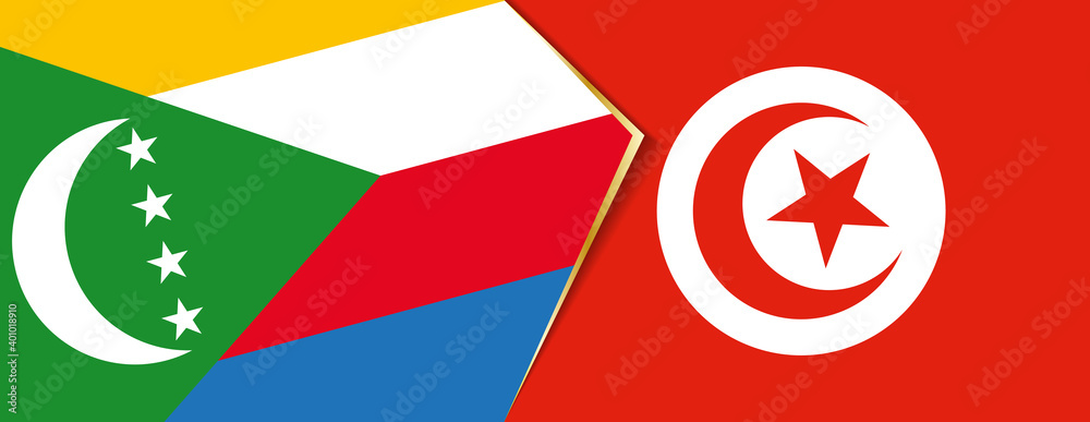 Comoros and Tunisia flags, two vector flags. Comoros and Tunisia flags, two vector flags.