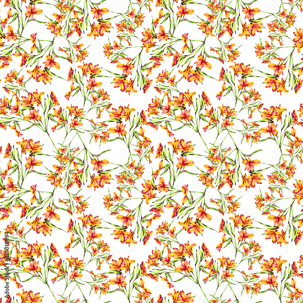 Obraz premium small flowers all over seamless pattern. floral print with watercolor alstroemeria.