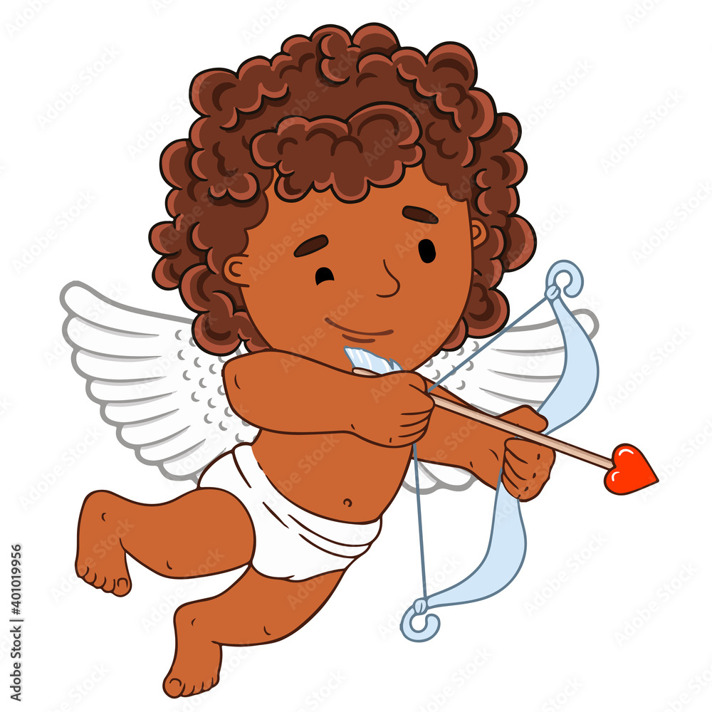 Stock Vector Graphics little cute black angel shoots with bow arrow. Valentine's Day Stock Vector Graphics little cute black angel shoots with bow arrow. Valentine's Day